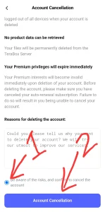 account cancellation option